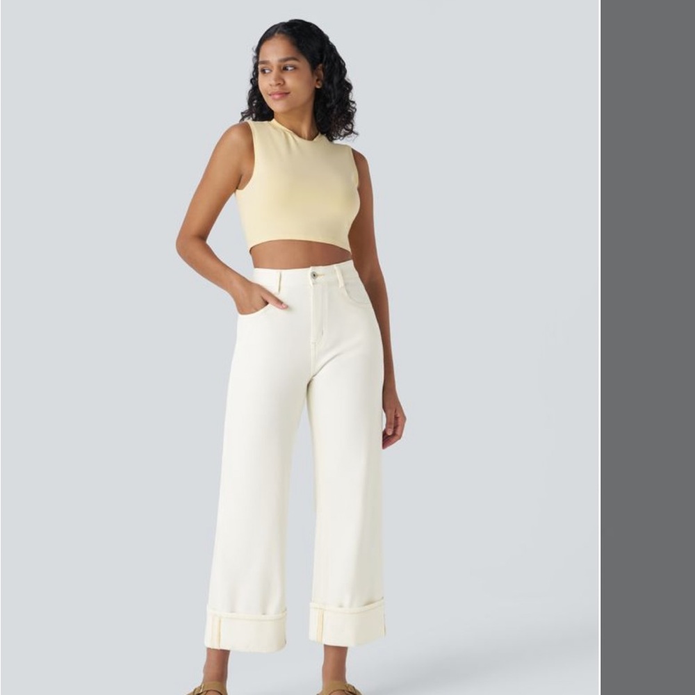 White Wide Leg high waisted Trousers